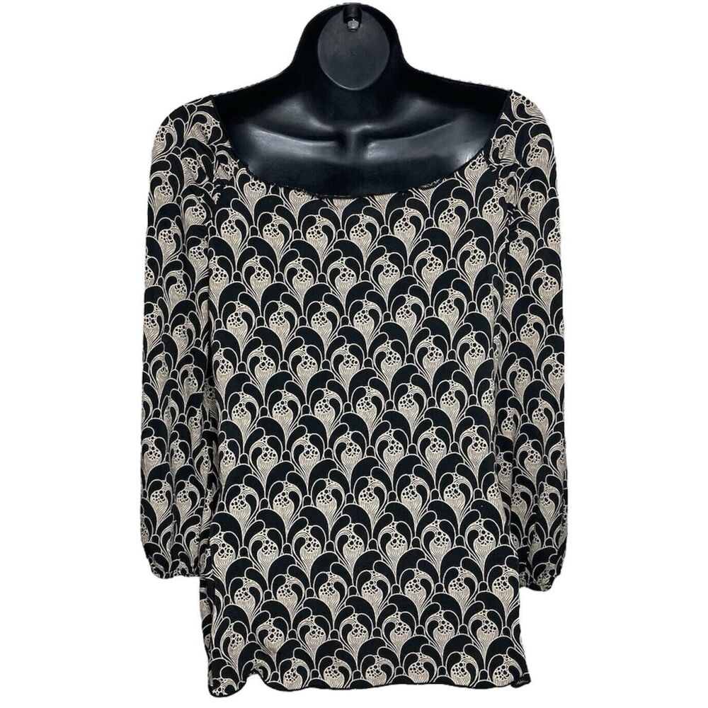 Vtg Max Studio Top Womens Small Blouse Black Gold Balloon Sleeve V Neck 90s Y2K - Picture 4 of 7